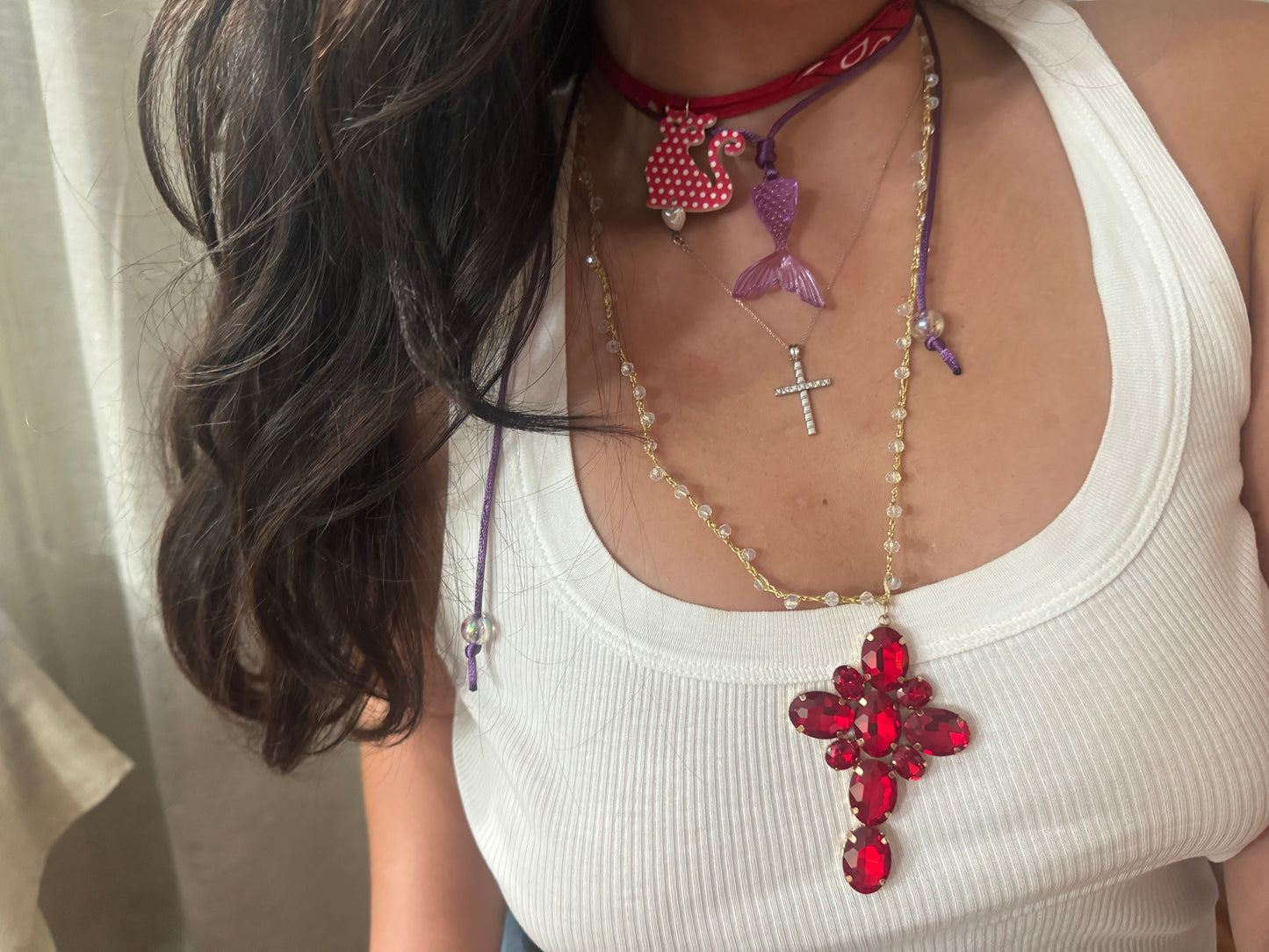 Collana Handmade croce rossa