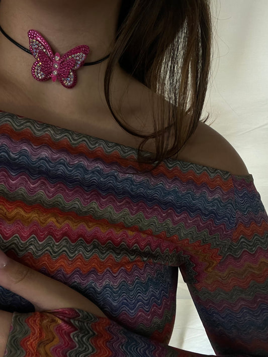 Choker farfalla fucsia